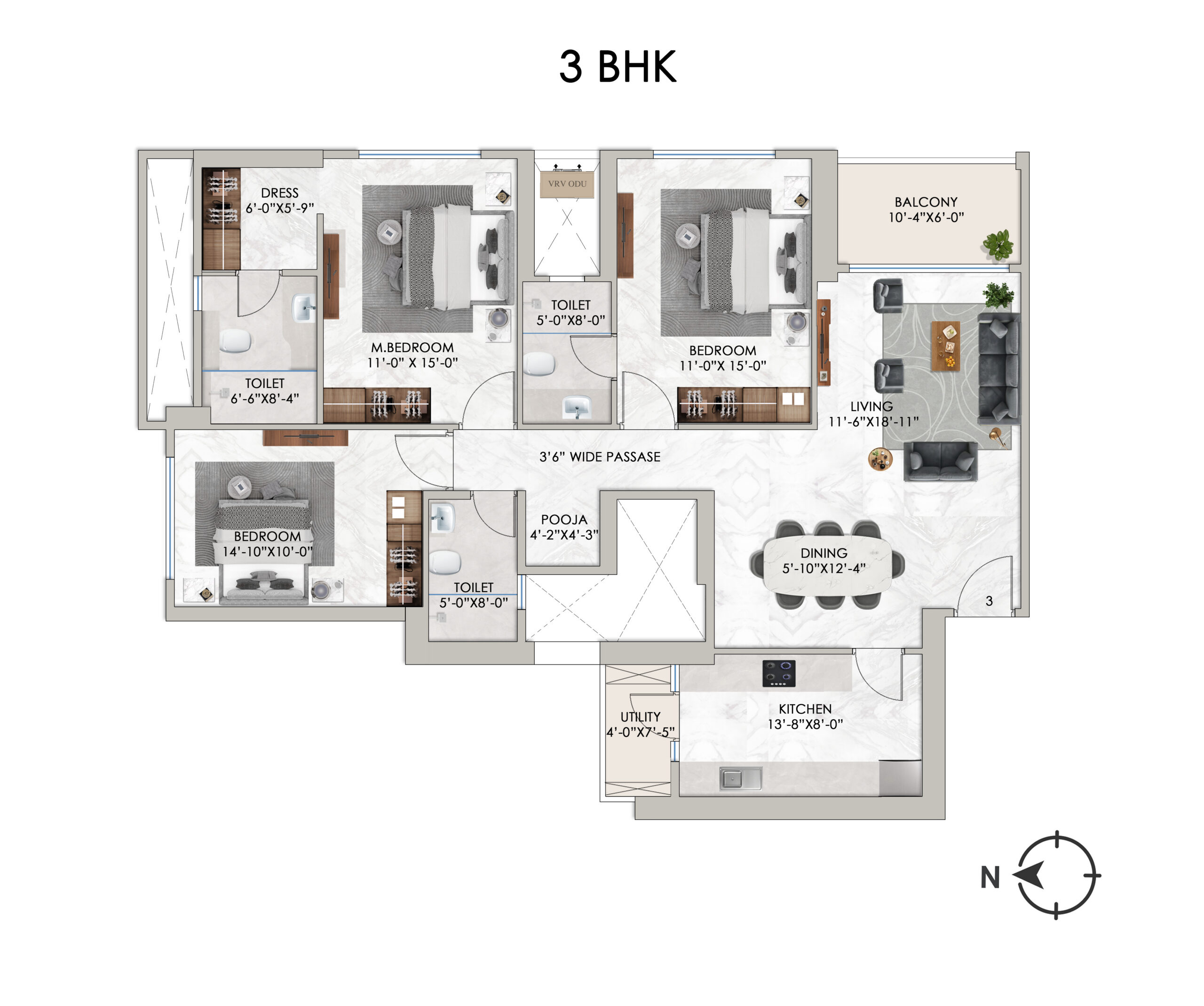 Ajmera Manhattan Wadala 3 BHK Floor Plan Layout