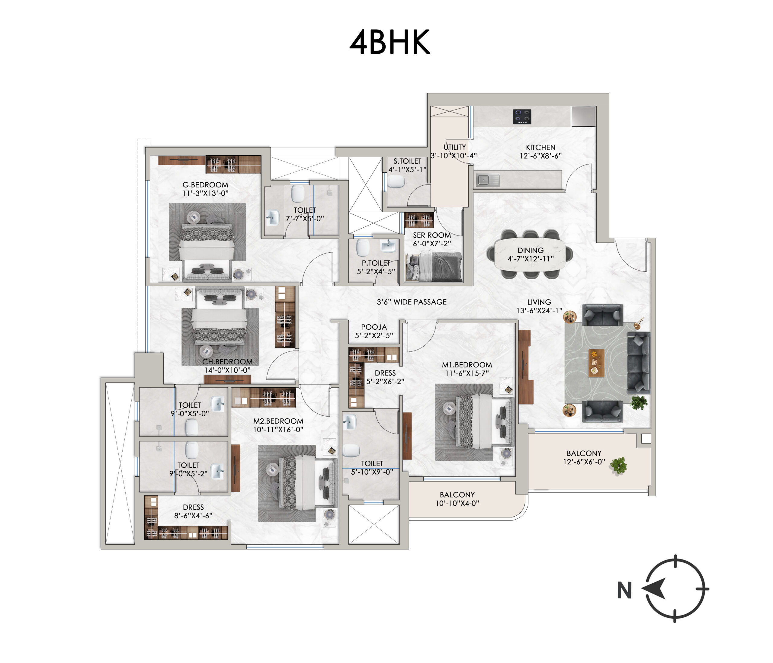 Ajmera Manhattan Wadala 4 BHK Apartment Floor Plan